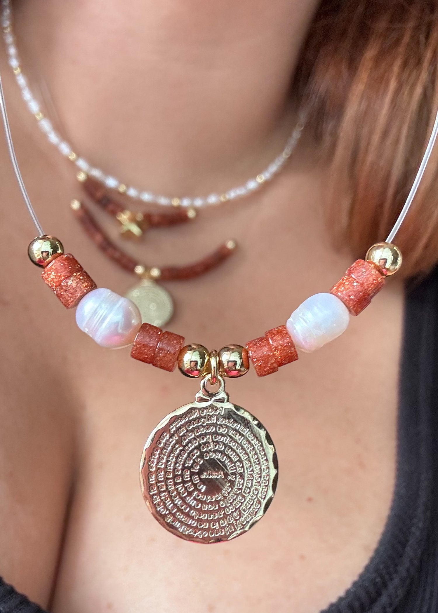 Our father Pearls and Goldstone Ghost Necklace