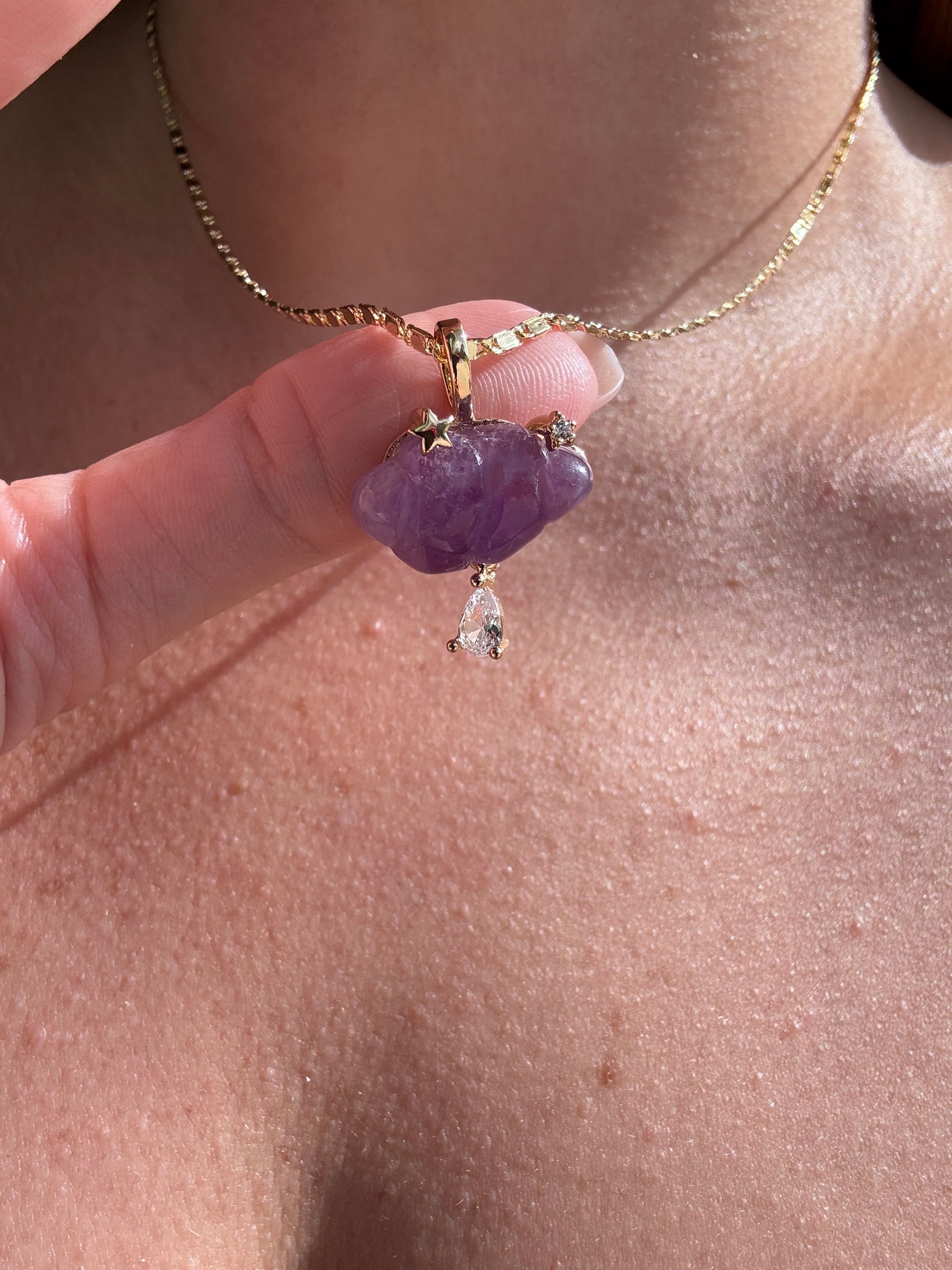 Cloud Raindrop Crystal Gems Golden Necklaces