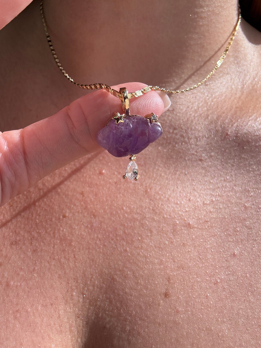 Cloud Raindrop Crystal Gems Golden Necklaces