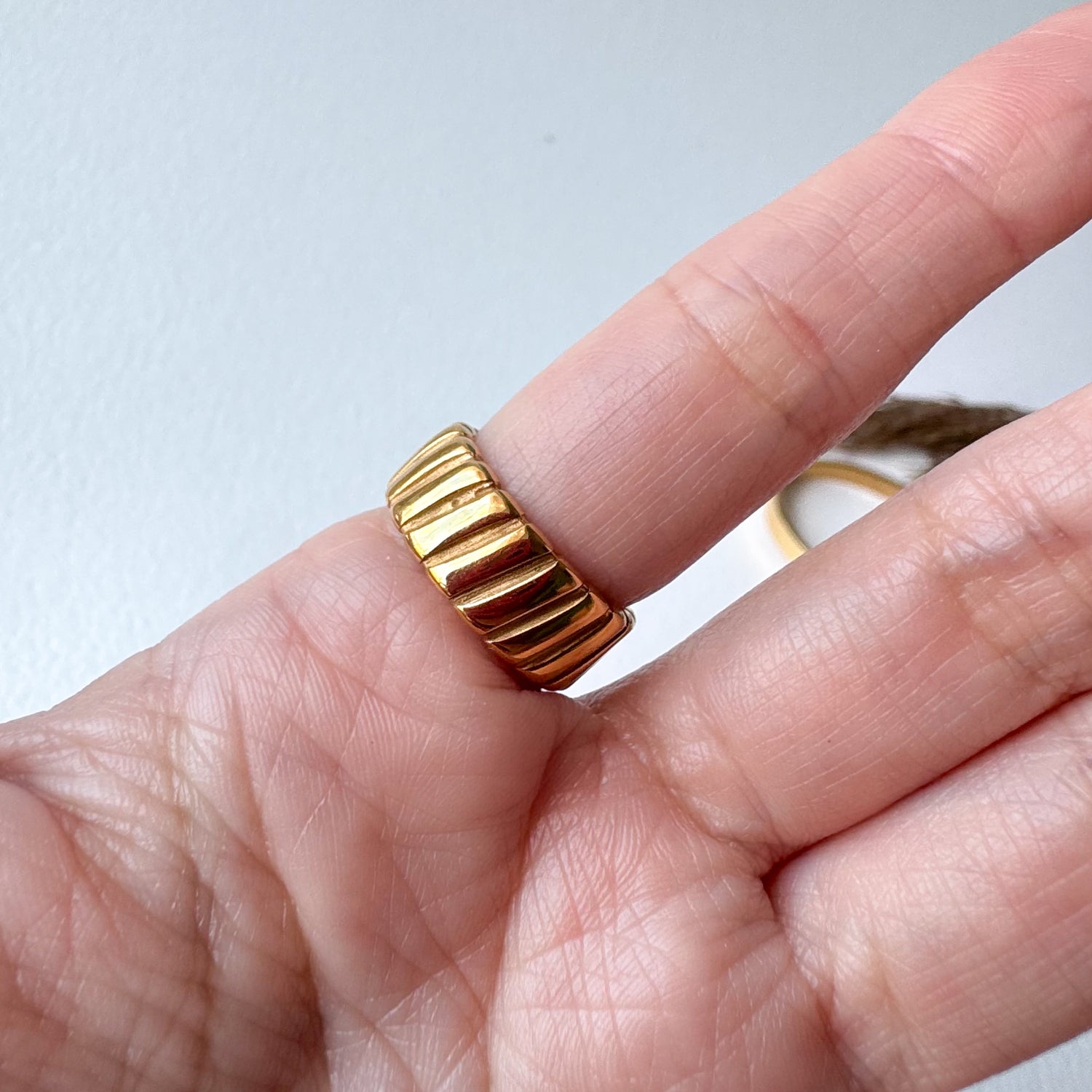 Big Golden Textured Plain Steel Ring