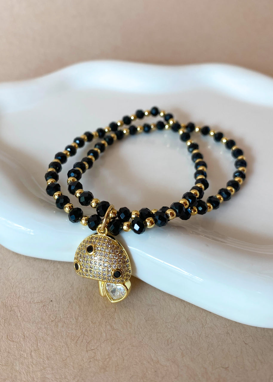 Black Crystal Mushroom Elastic Bracelet
