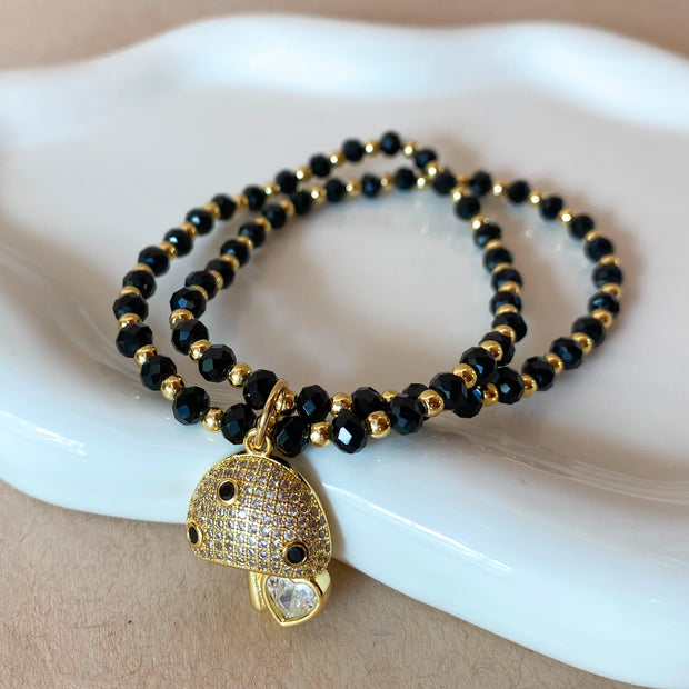 Black Crystal Mushroom Elastic Bracelet
