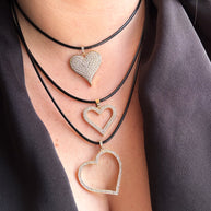 Shiny Hearts Black Leather Necklace