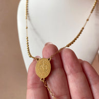 Golden Steel Guadalupe Virgin Rosary Necklace