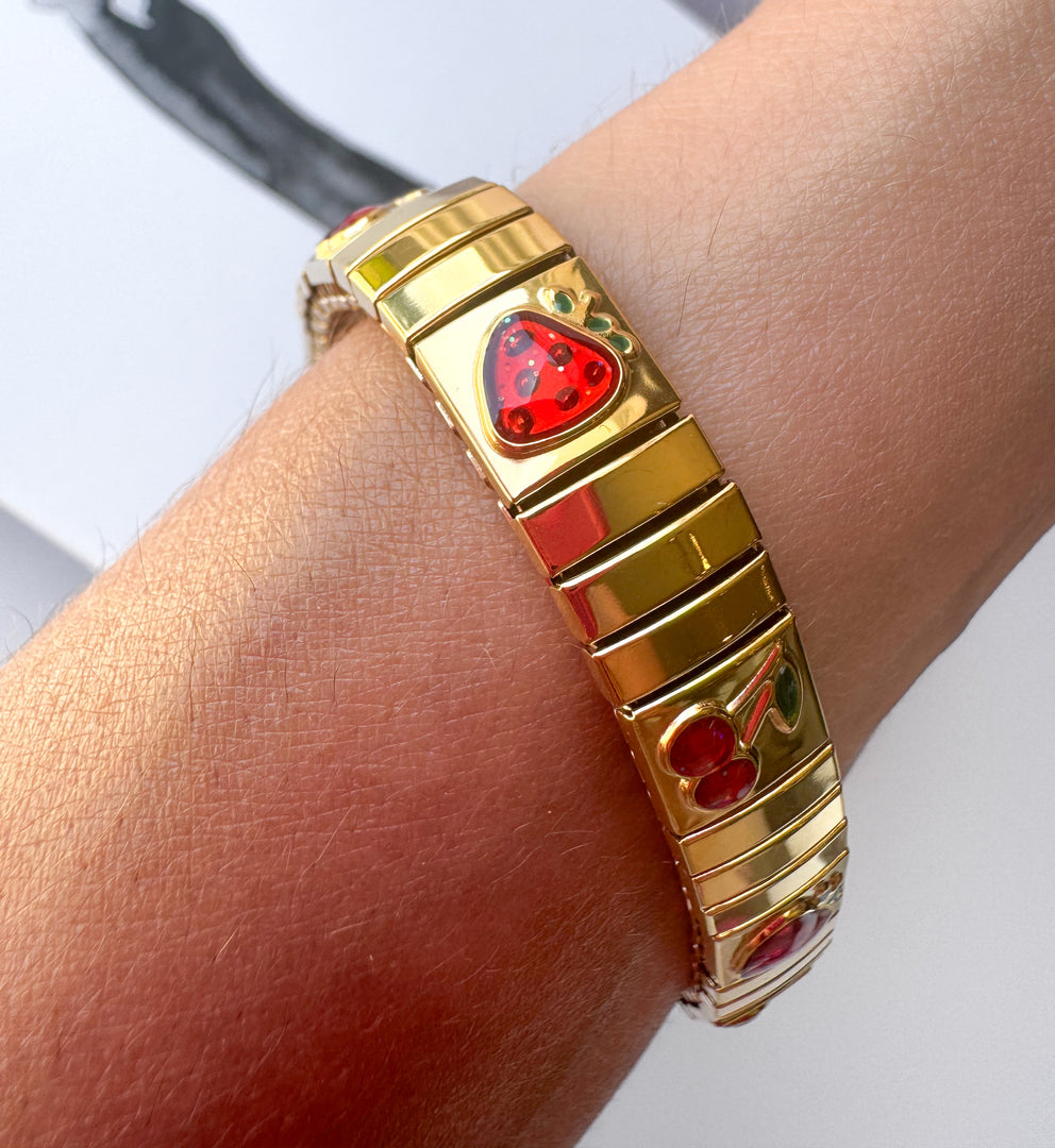 Brazalete Acero con Estilo de Cerezas y Fresas