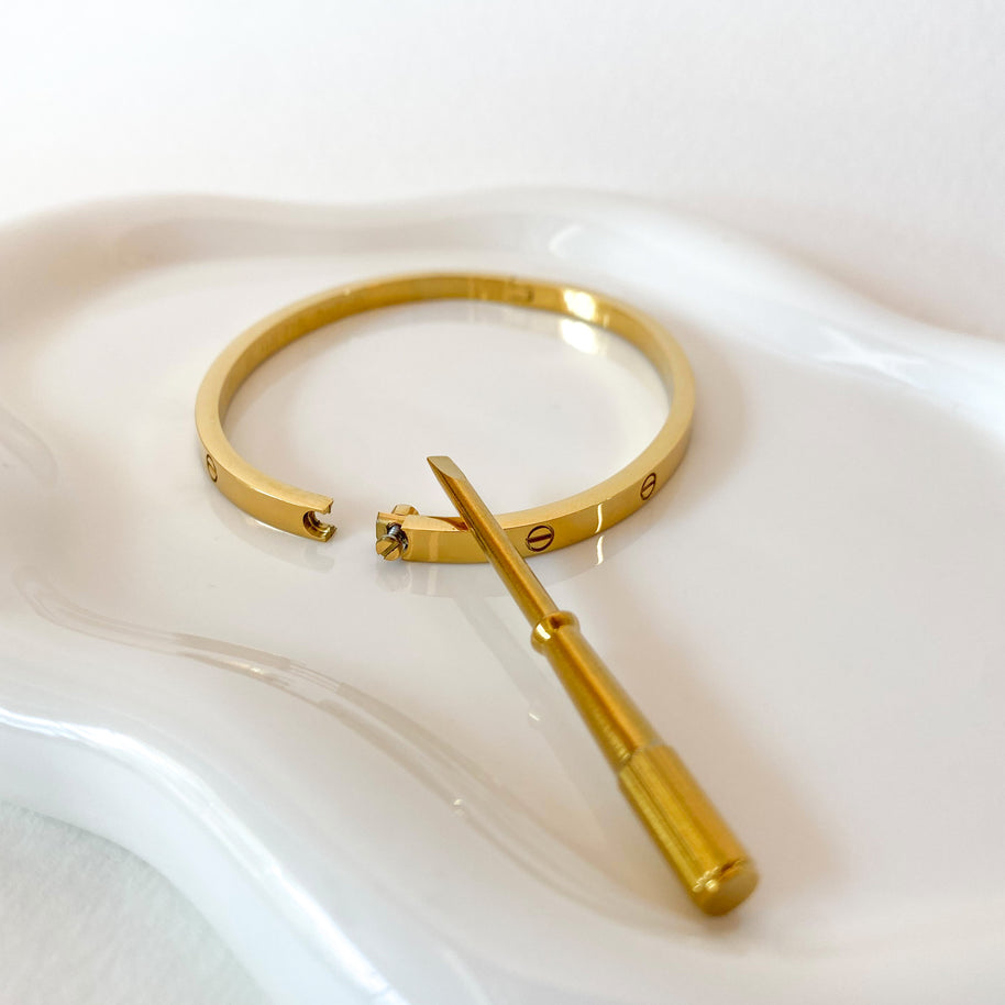 Golden Steel Screw Thin Bracelet with Screwdriver