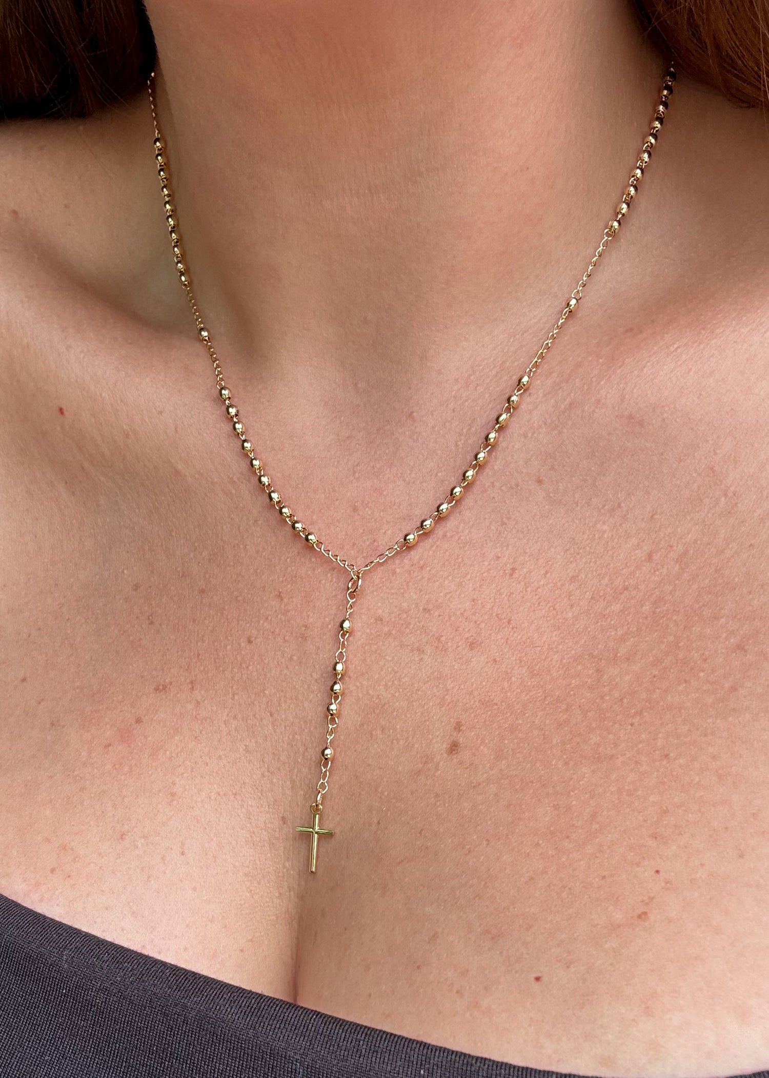 Golden Plain Cross Rosary Necklace