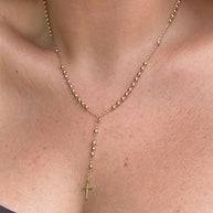Golden Plain Cross Rosary Necklace