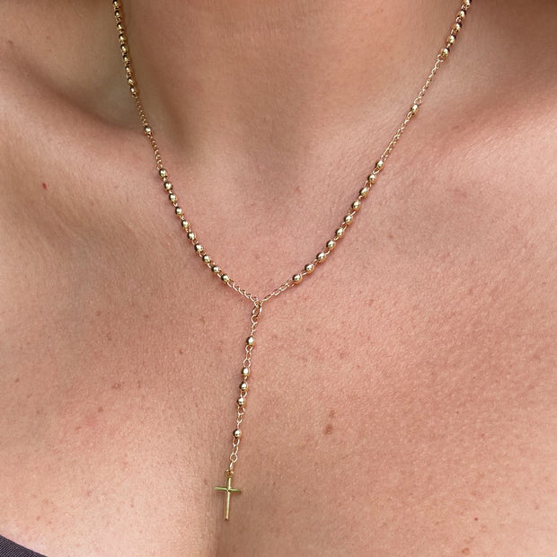 Golden Plain Cross Rosary Necklace