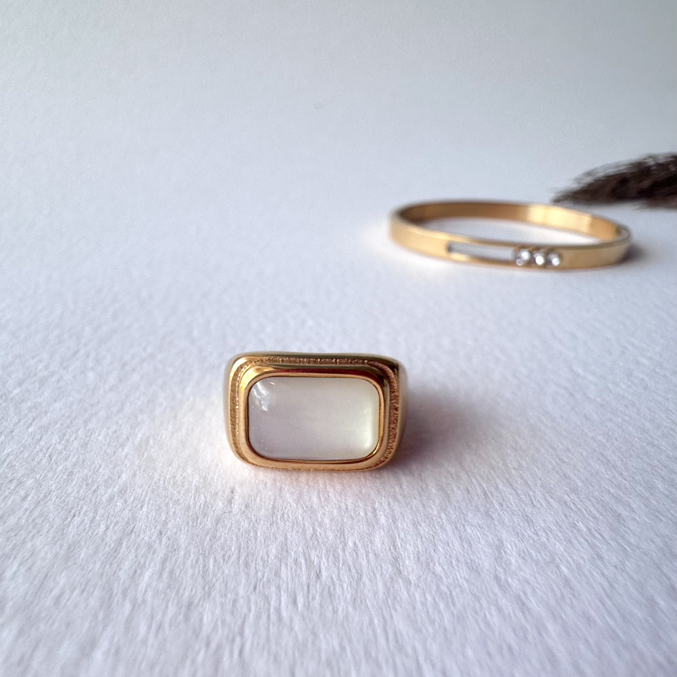 Mother od Pearl Square Style Steel Ring