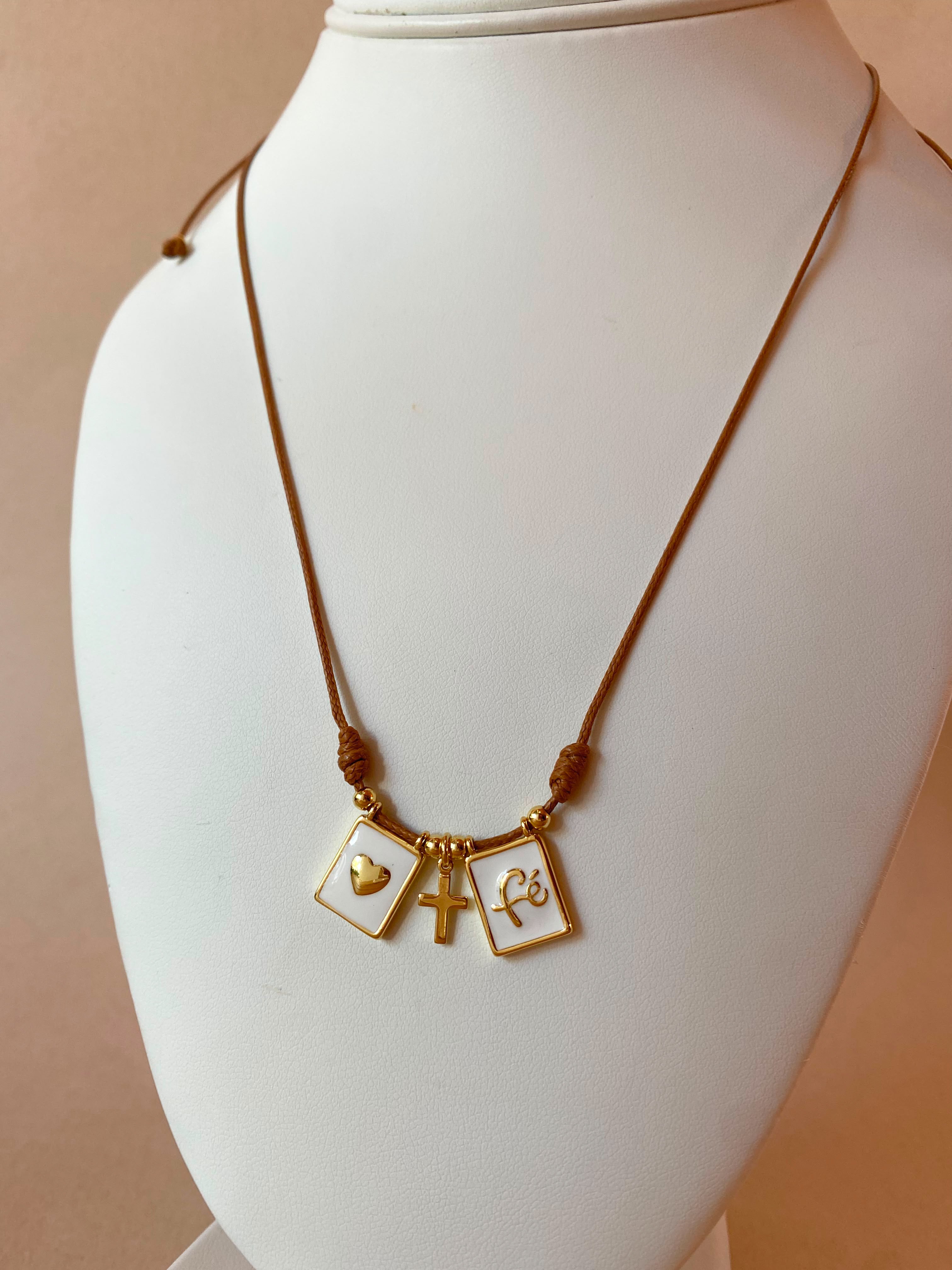 Heart, Cross and Faith Leather Adjustable Necklace