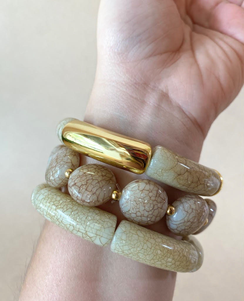 Set of 3 Acrylic Golden and Gray Style Bracelets
