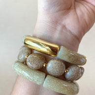 Set of 3 Acrylic Golden and Gray Style Bracelets