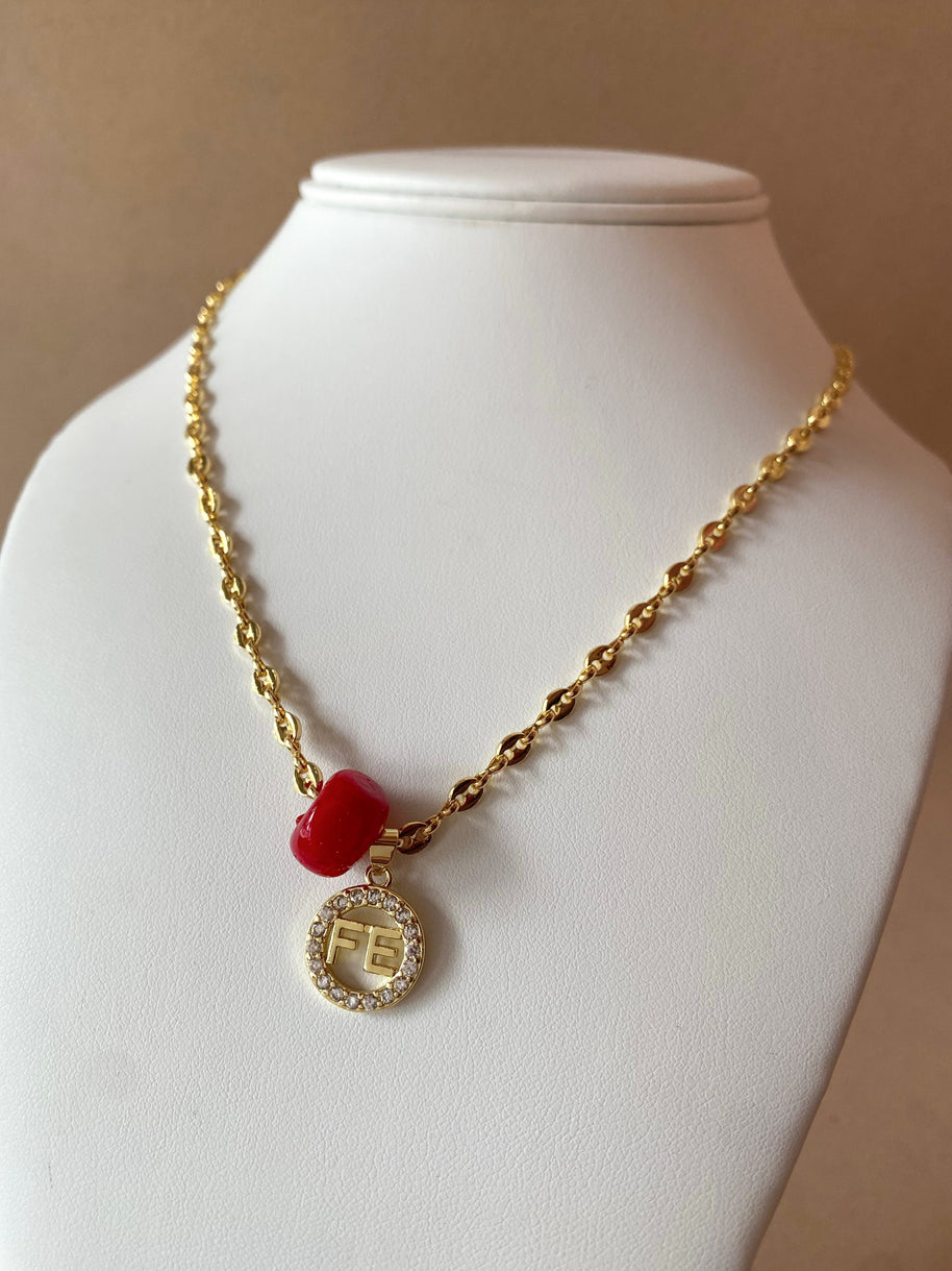 Faith and Red Turkish Stone in Coffee Grain Necklace