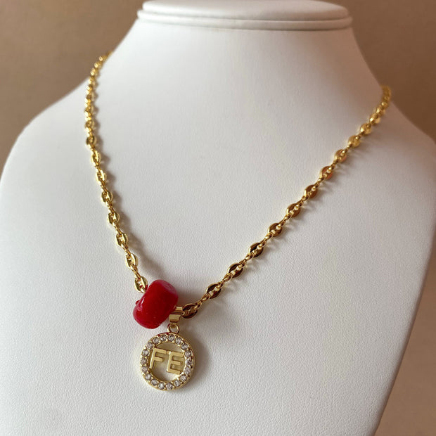 Faith and Red Turkish Stone in Coffee Grain Necklace