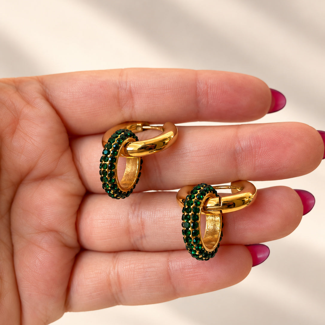 Golden and Green Zircons Steel Hoops