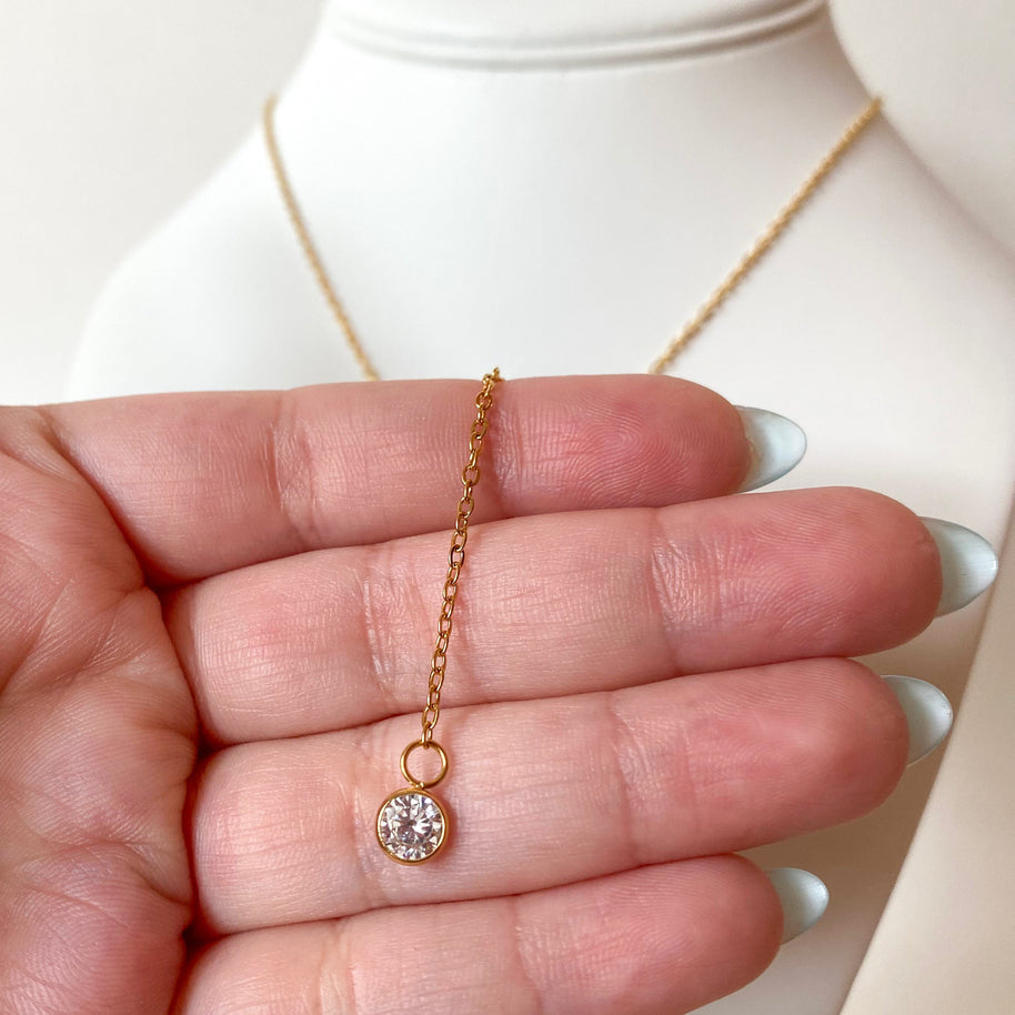 Golden Steel Zircons Drop Y Style Necklace