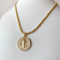 White and Gold St Benedict Rope Style Necklace