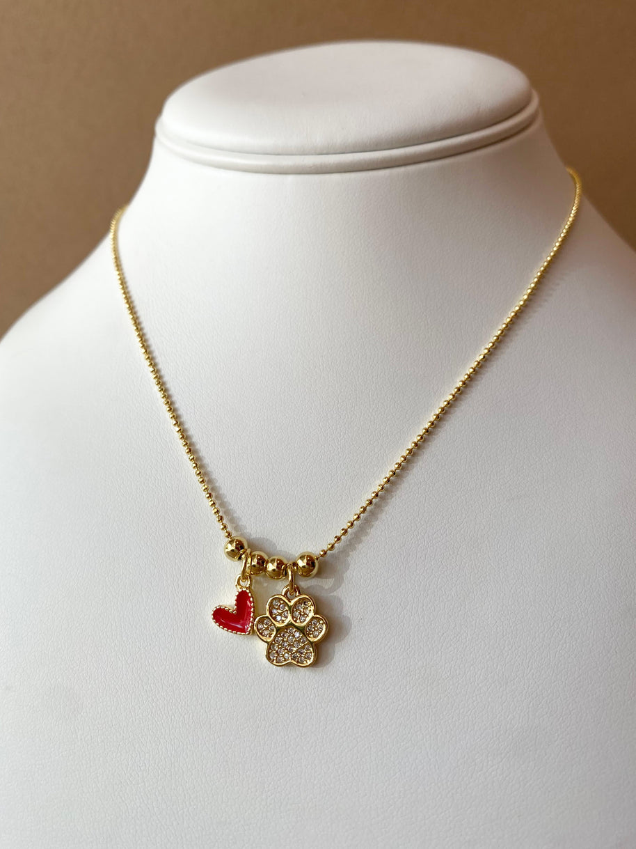 Red Heart ❤️ Dog 🐶 Paw 🐾 Adjustable Necklace