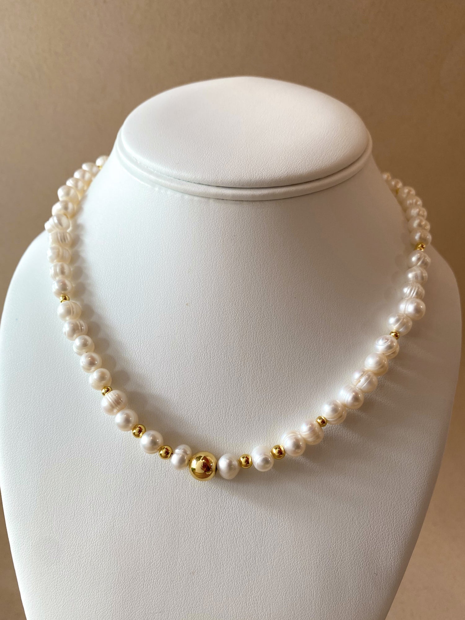 Medium Real Pearls and Golden Ball Necklace