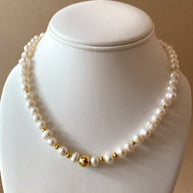 Medium Real Pearls and Golden Ball Necklace