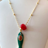 Green Fish and Red Ceramic Turkish Stone Necklace