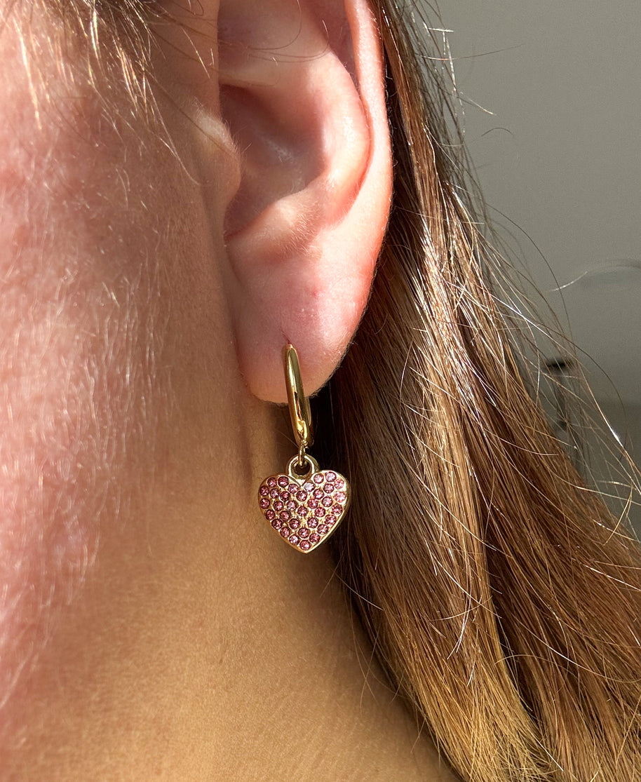Shiny Pink Heart Hoops