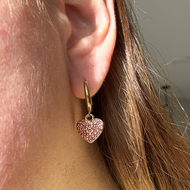 Shiny Pink Heart Hoops