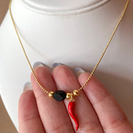 Azabache and Red Horn Adjustable Necklace