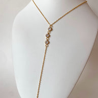 Golden Steel Zircons Drop Y Style Necklace