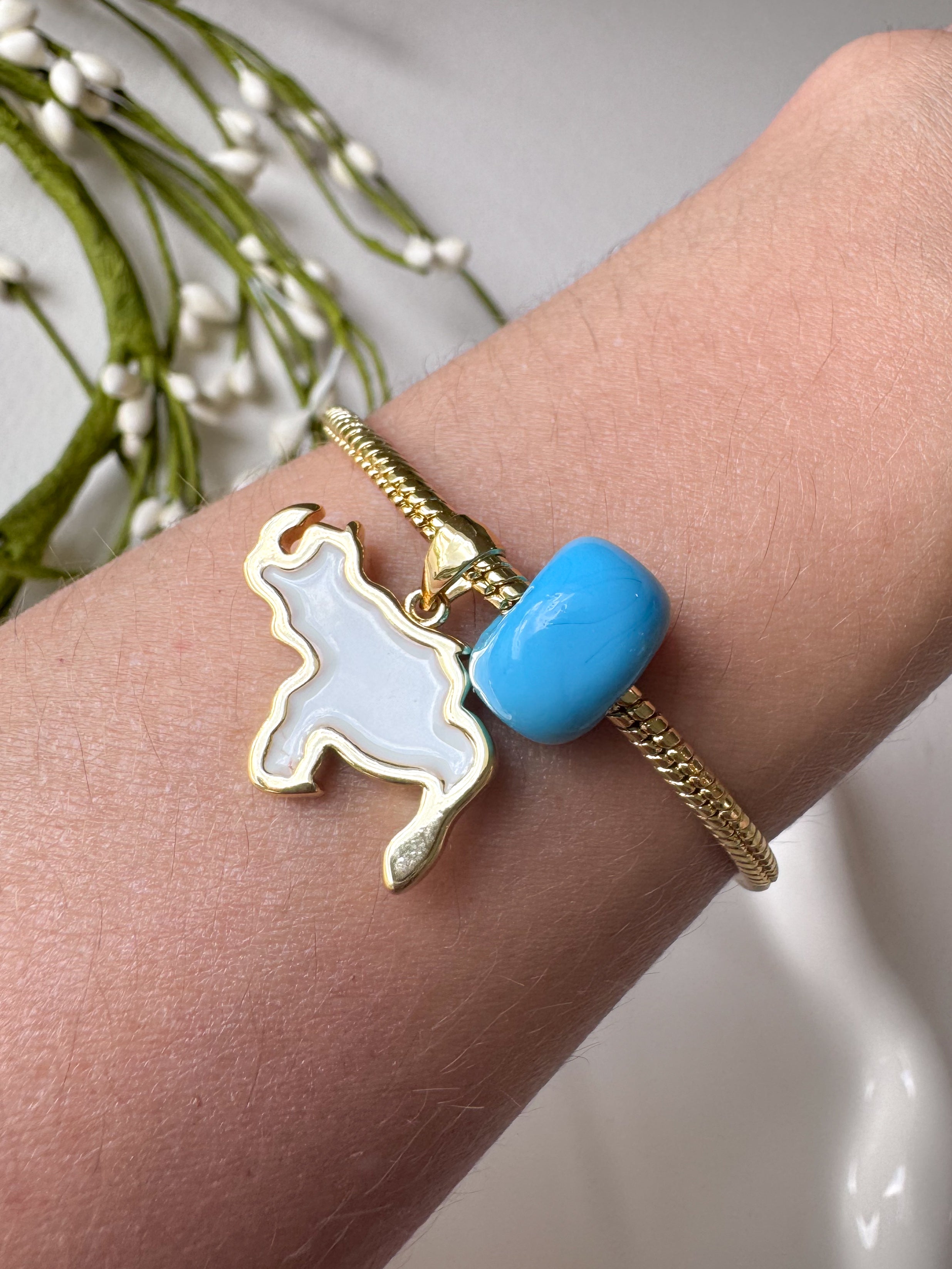 White Venezuela Map & Blue Tuerca Bracelet