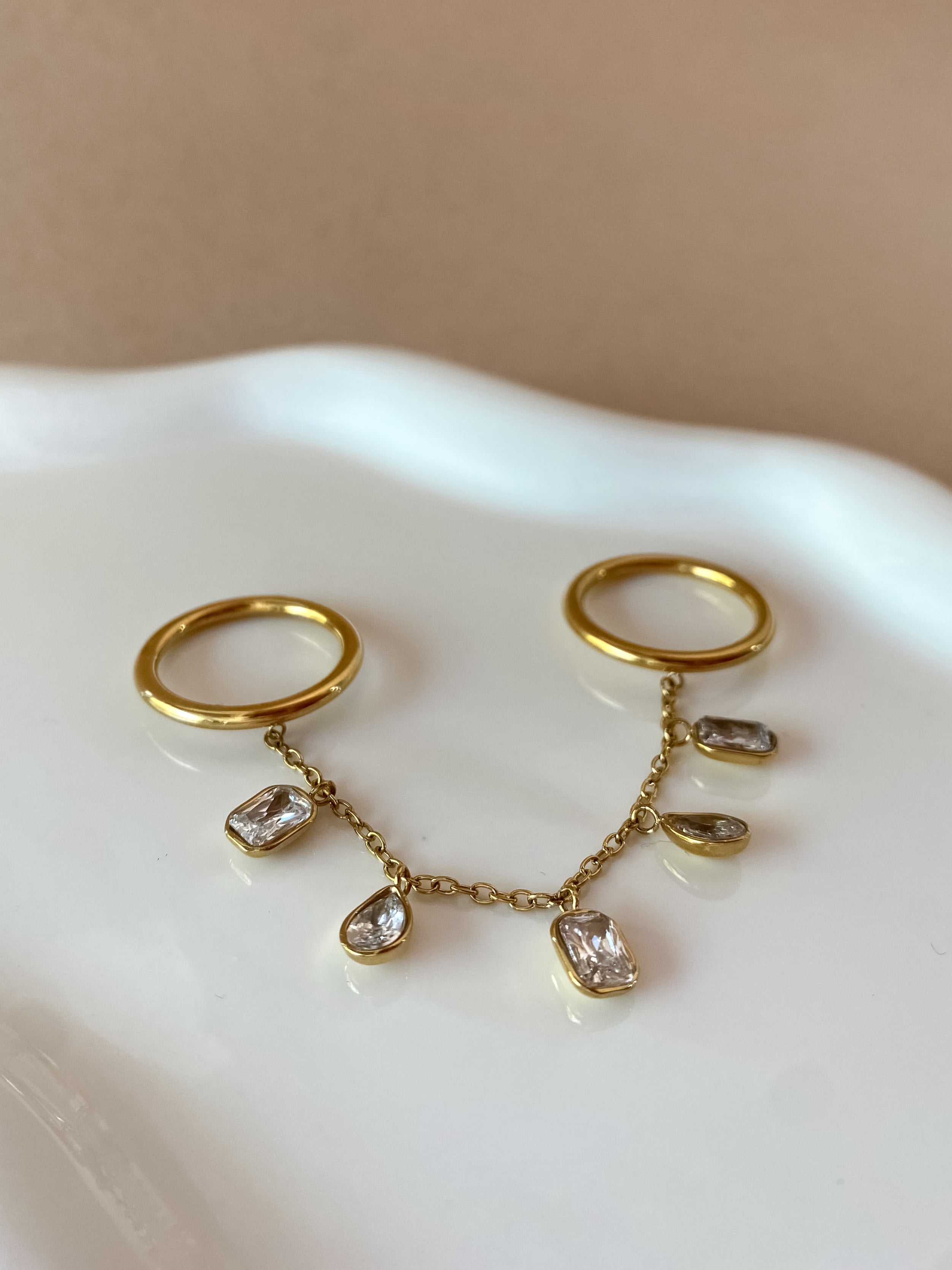 Doble Crystals Golden Steel Ring