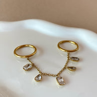 Doble Crystals Golden Steel Ring
