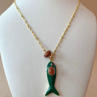 Green Fish and Rain of Gold Stone Necklace