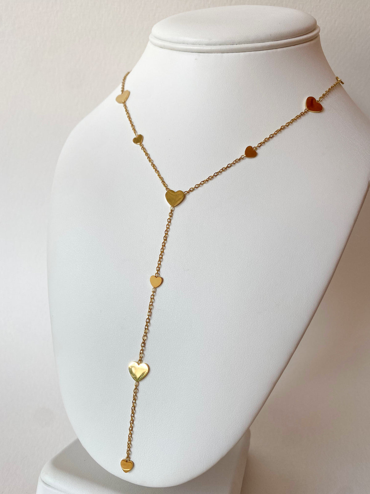 Golden Little & Medium Hearts Pattern Y Necklace
