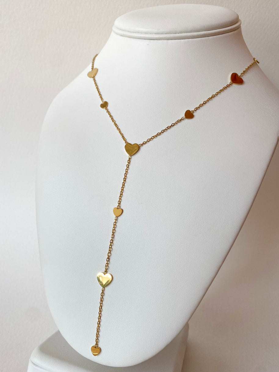 Golden Little & Medium Hearts Pattern Y Necklace