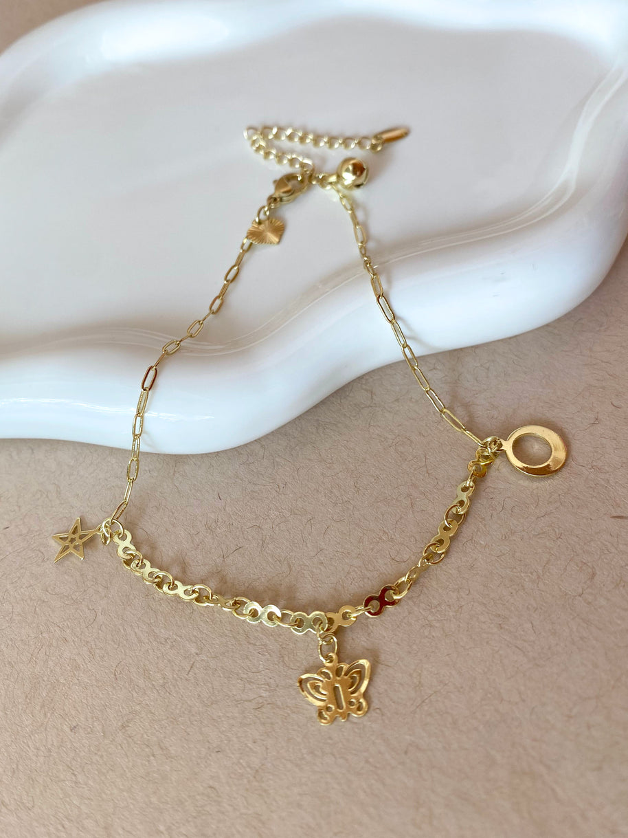 Golden Butterfly and Star Links Chain Style Anklet