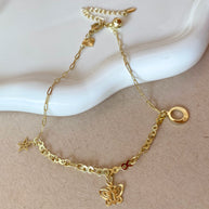 Golden Butterfly and Star Links Chain Style Anklet