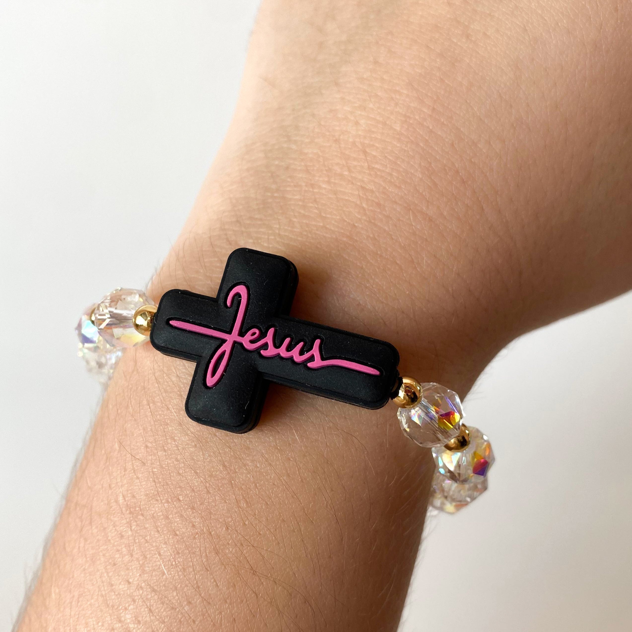 Colorful Jesus Cross Crystal Elastic Bracelets