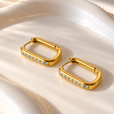 Golden Steel Pave Oval Hoops