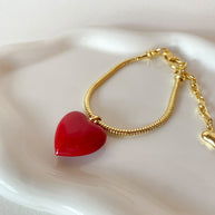 Medium Red Heart Golden Bracelet