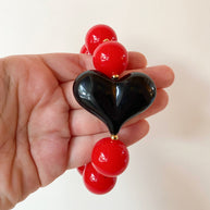 Acrylic Red Gumball Bead with Black Heart Bracelet