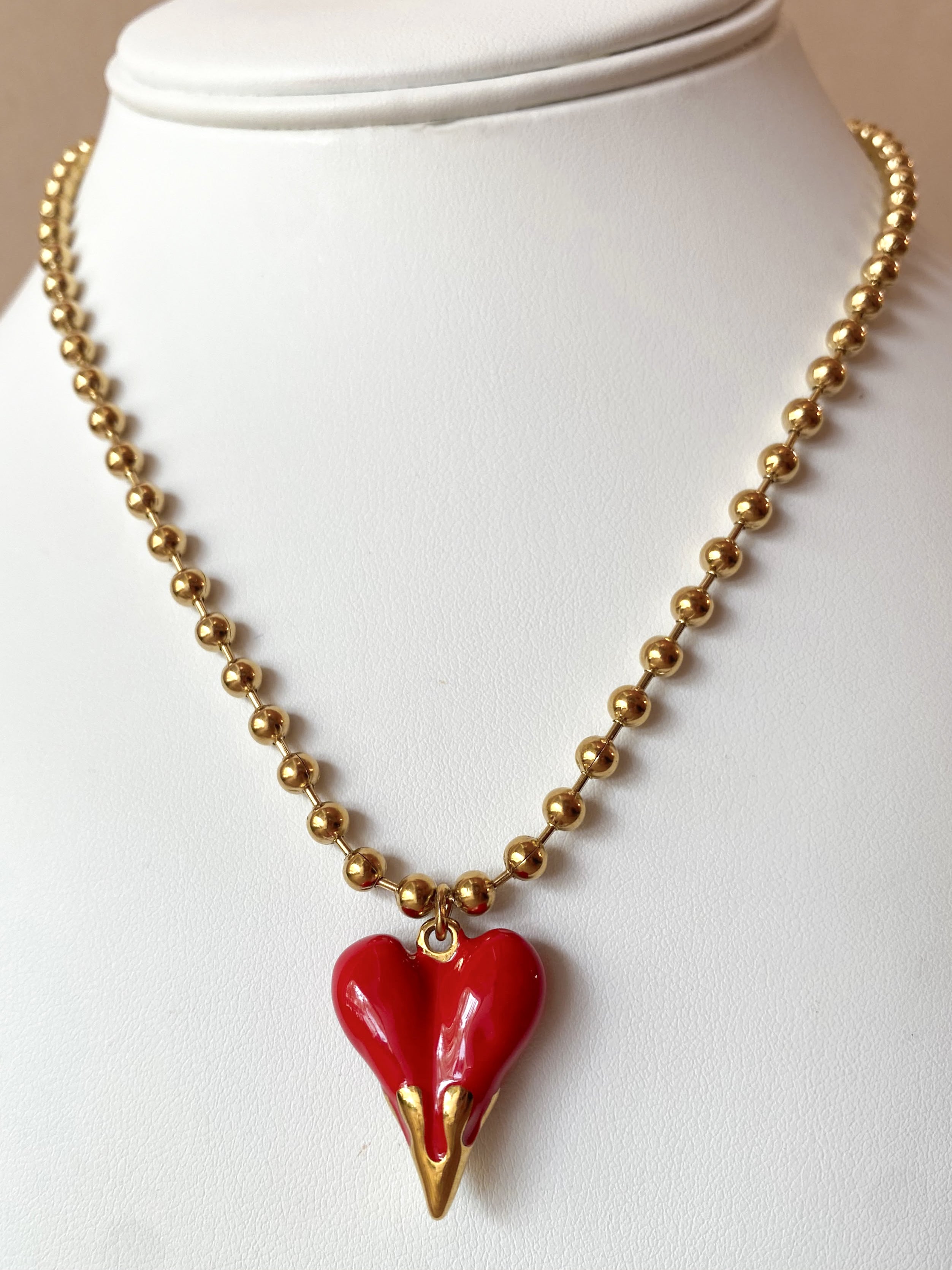 Red Heart Golden Steel Necklace