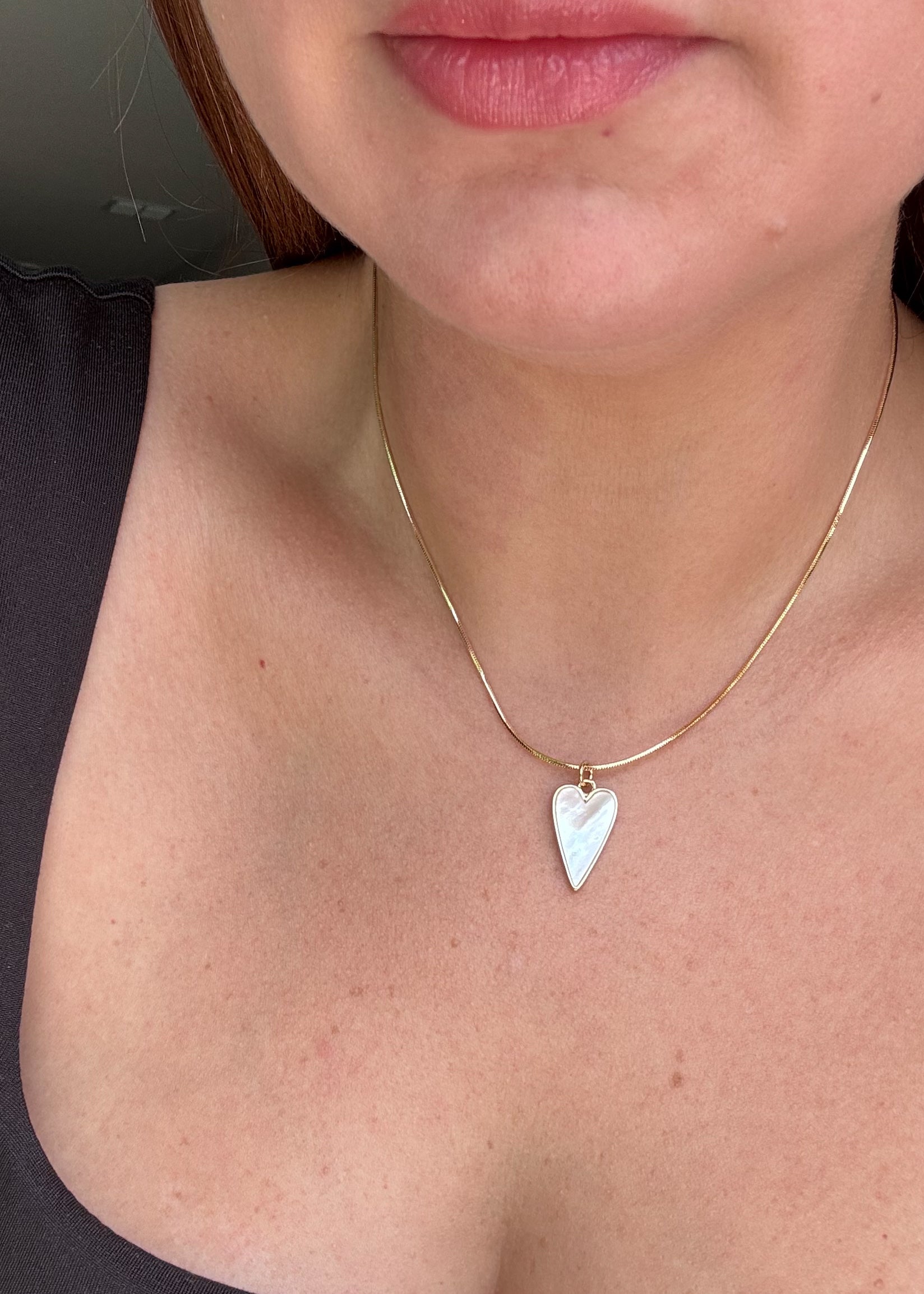 Mother of Pearl Heart Plain Adjustable Necklace