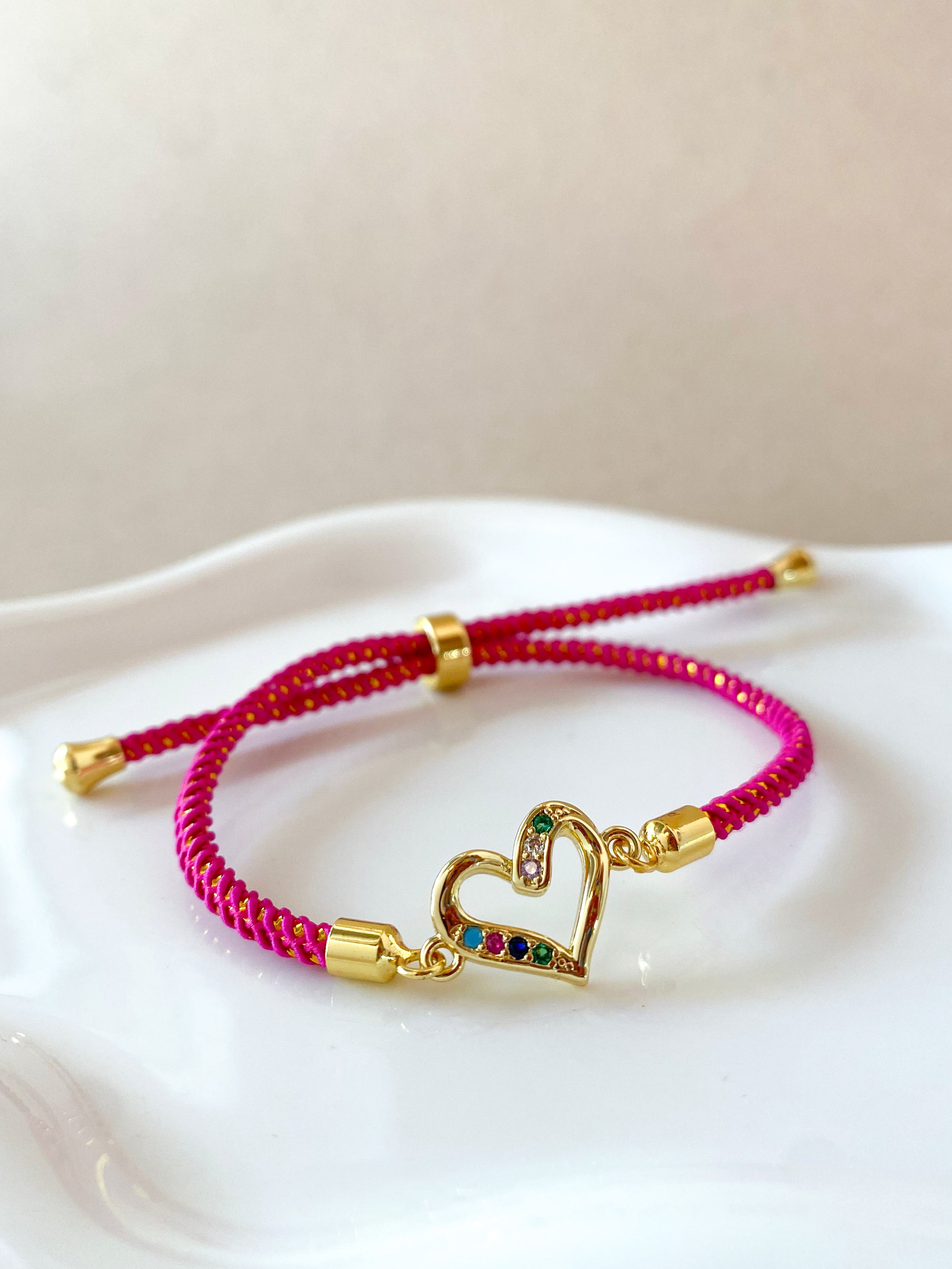 Colorful Crystals Pink Adjustable Bracelet