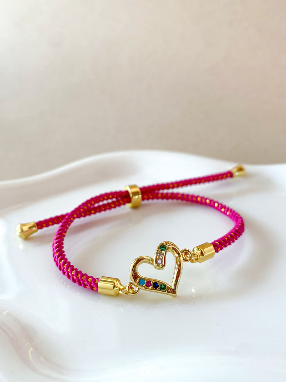 Colorful Crystals Pink Adjustable Bracelet