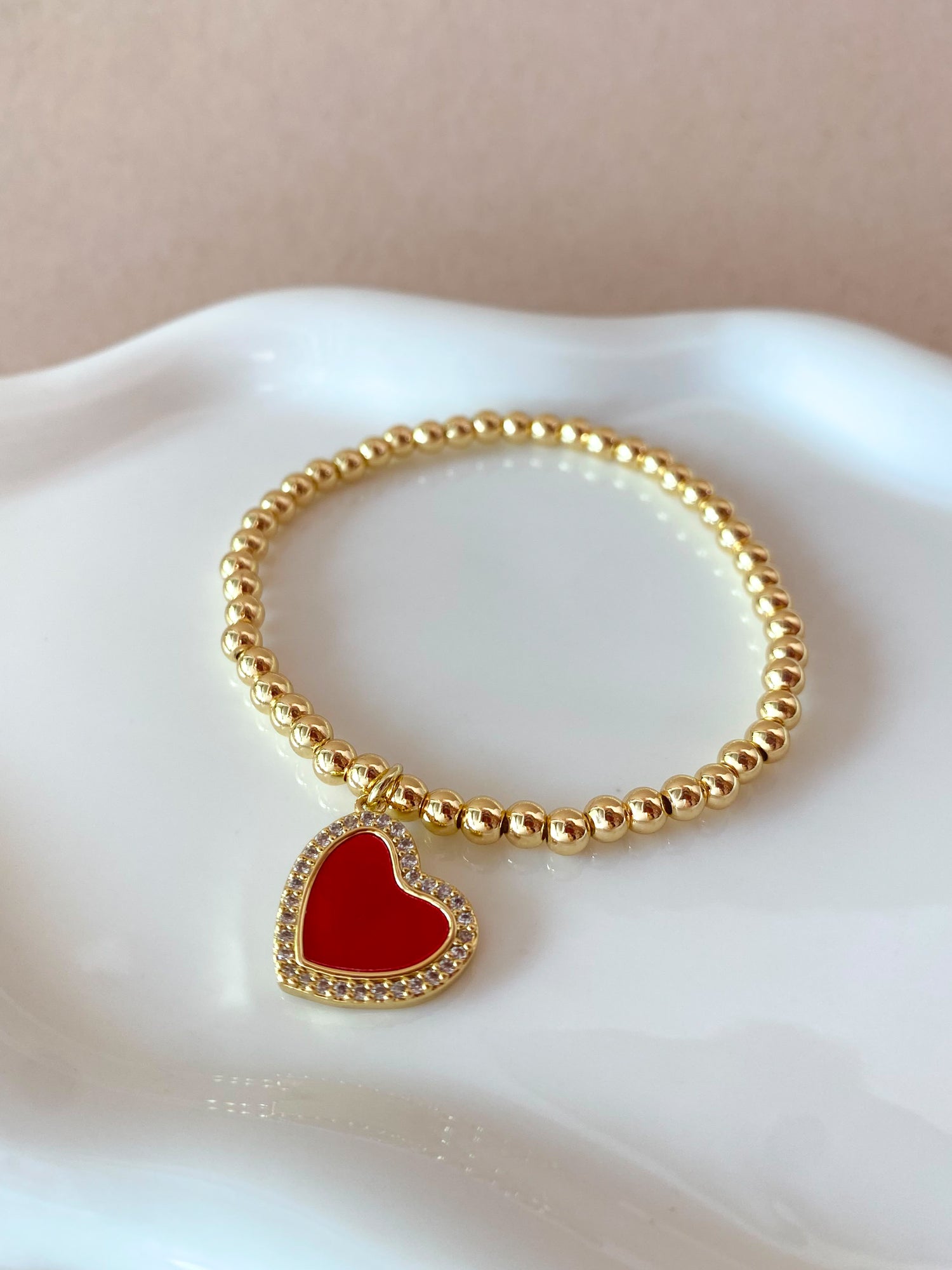 Red Heart Zircons Golden Elastic Bracelet