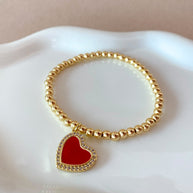 Red Heart Zircons Golden Elastic Bracelet