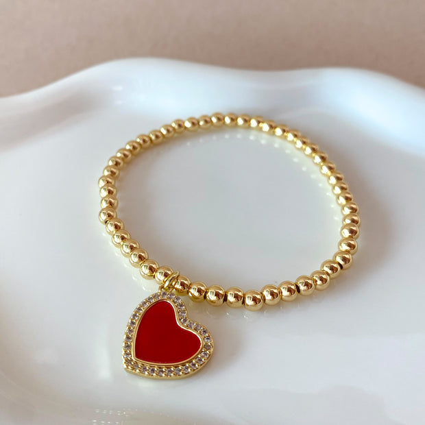 Red Heart Zircons Golden Elastic Bracelet