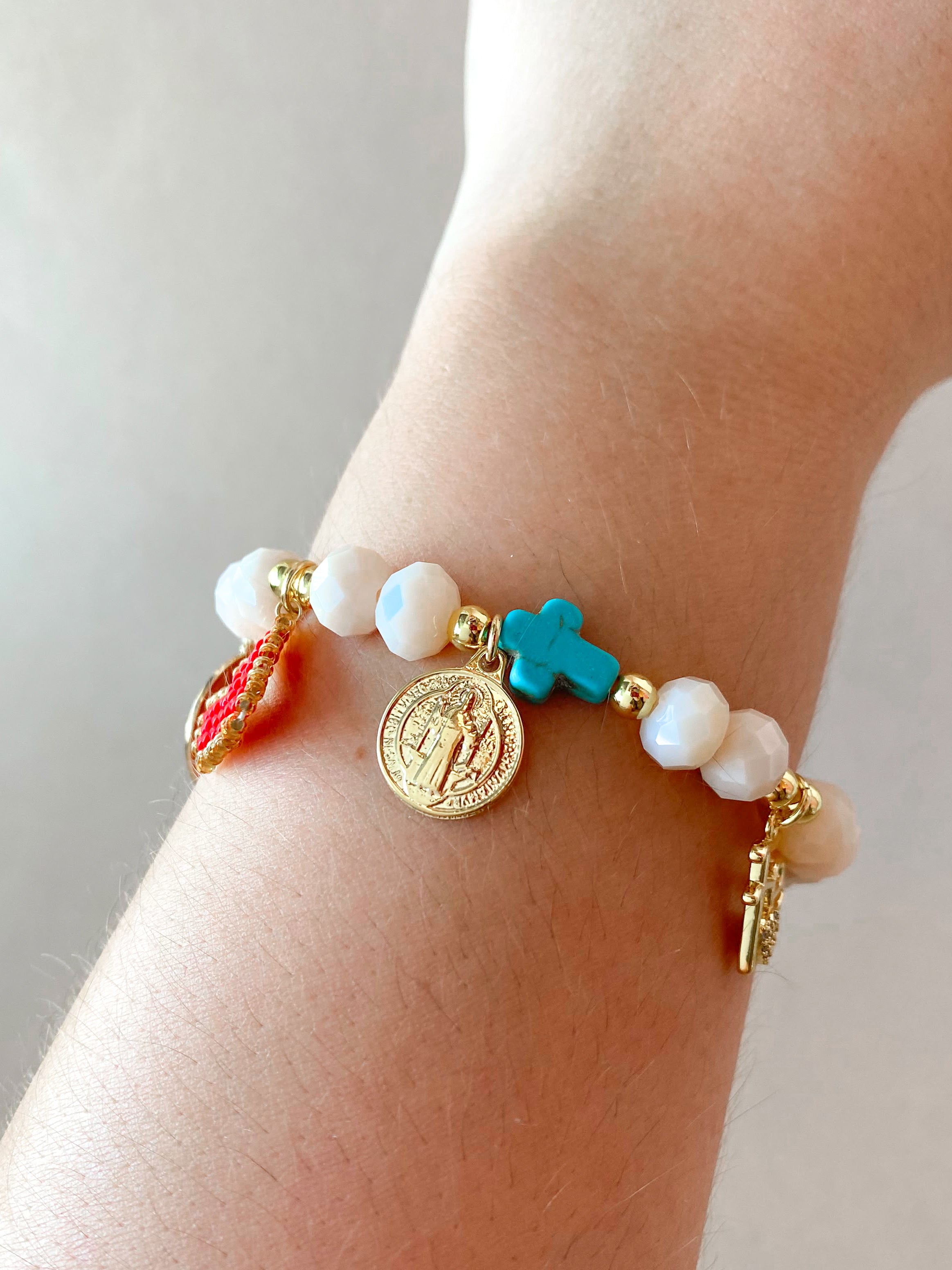 2 Styles of St Benedict, Cross and Faith Charms Bracelets